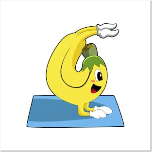 Banana at Yoga on Yoga mat Posters and Art